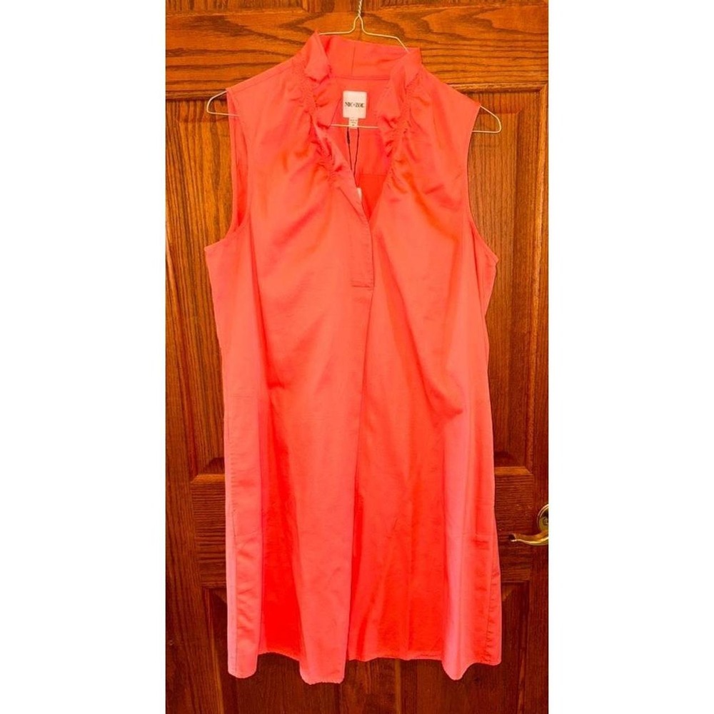 NIC+ZOE Womens Coral Sleeveless Tunic Shift Dress Ruffle Neck Resort Size S NWT